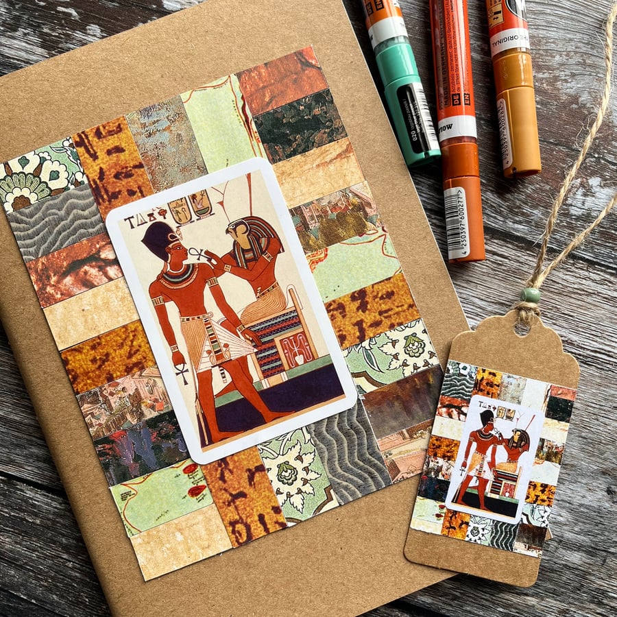 ON SALE: Decorated A5 sketchbook, gift for artist, vintage playing card