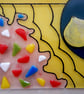 Handmade Fused Glass "Cat With Orange Fish" Painting. - Image 3