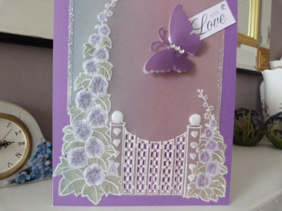 Pretty Hollyhock Parchment Mothers Day Card