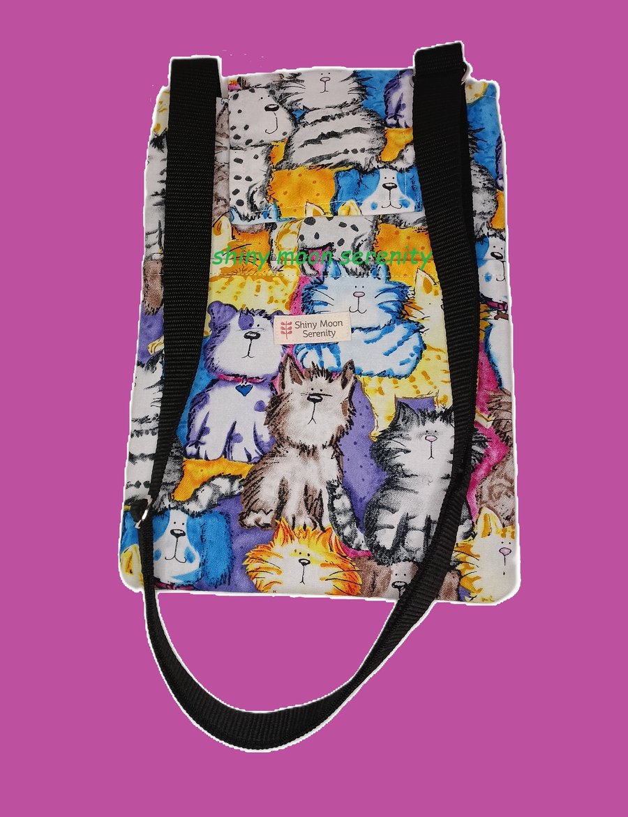 Multi Coloured Cat & Dog Print Cross-body Bag