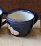 Gorgeous heart decorated blue stoneware mugs with teapot - Image 2