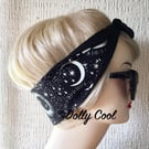 Moon Star Hair Tie Print Rockabilly Head Scarf by Dolly Cool - Spooky - Occult -
