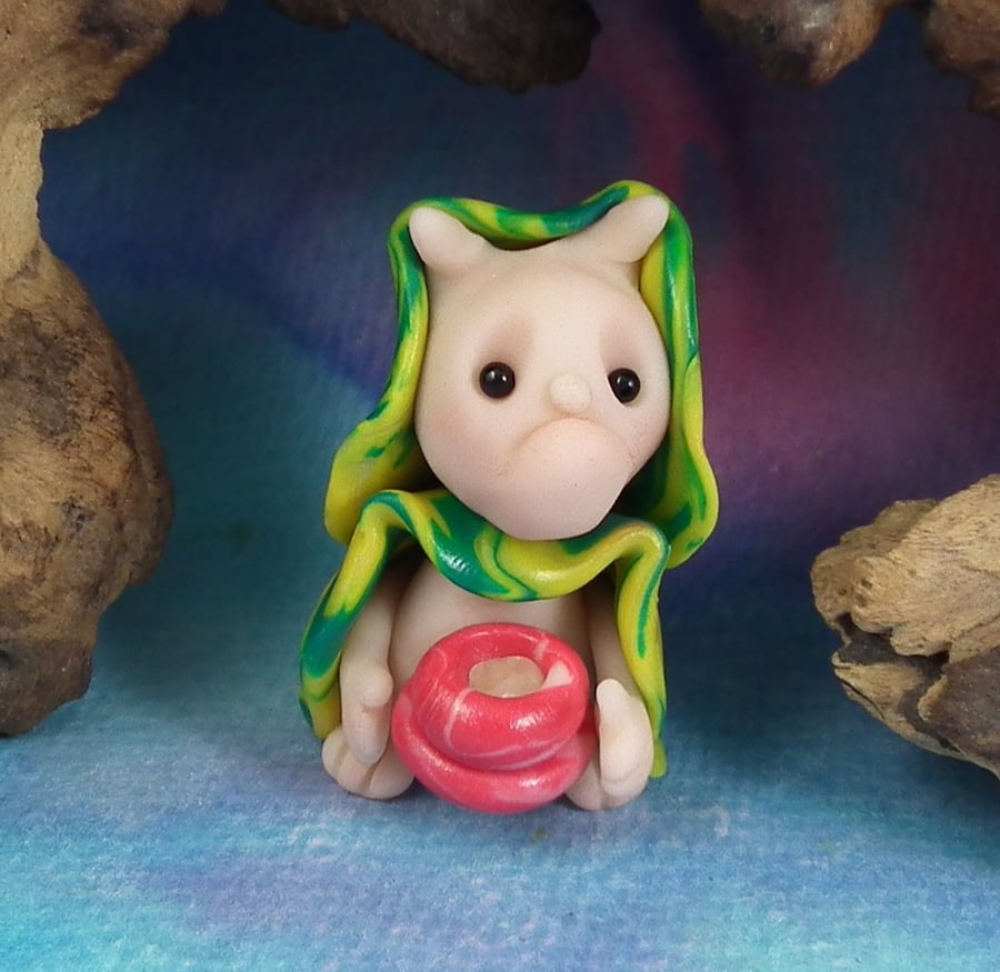 Tiny Woodland FirkinTroll 'Liam' with tea OOAK Sculpt by Ann Galvin