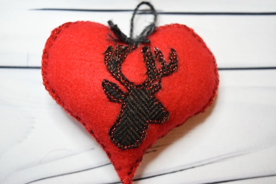 Tweed Stag Felt Heart