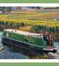 Green Narrow Boat Traveling Down the Fens Norfolk Greeting Card A5