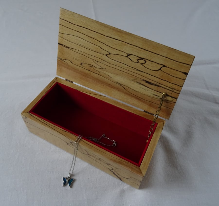 Spalted beech jewellery box with red felt lined interior (box 1 of 6)