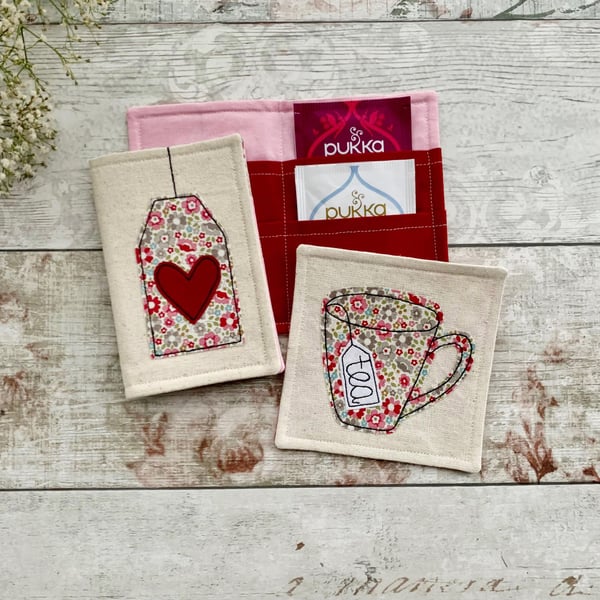 Tea bag wallet and coaster set, tea bag holder gift set