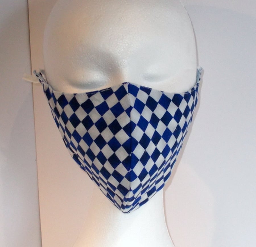 Hand made face mask blue check small size
