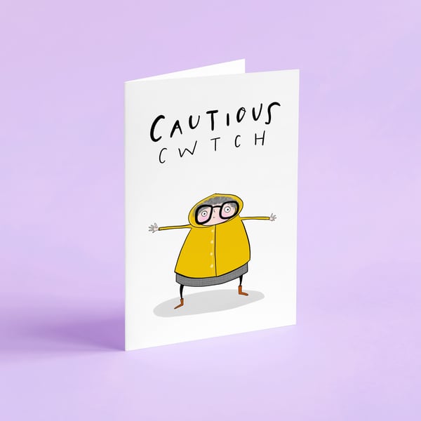 Cautious cwtch Welsh card