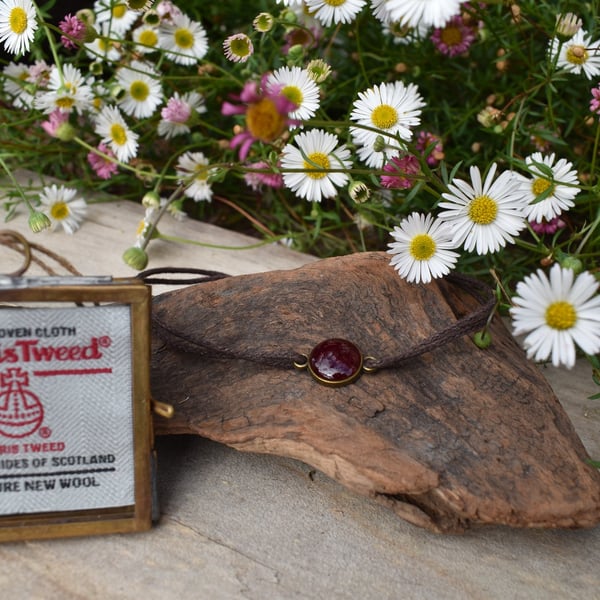 Harris Tweed Resin Bracelet, Red, Adjustable Cotton Cord, Handmade in Scotland