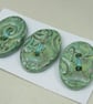 3 Medium Oval Verdigris Green Brocade Pattern Handmade Ceramic Buttons - Image 2