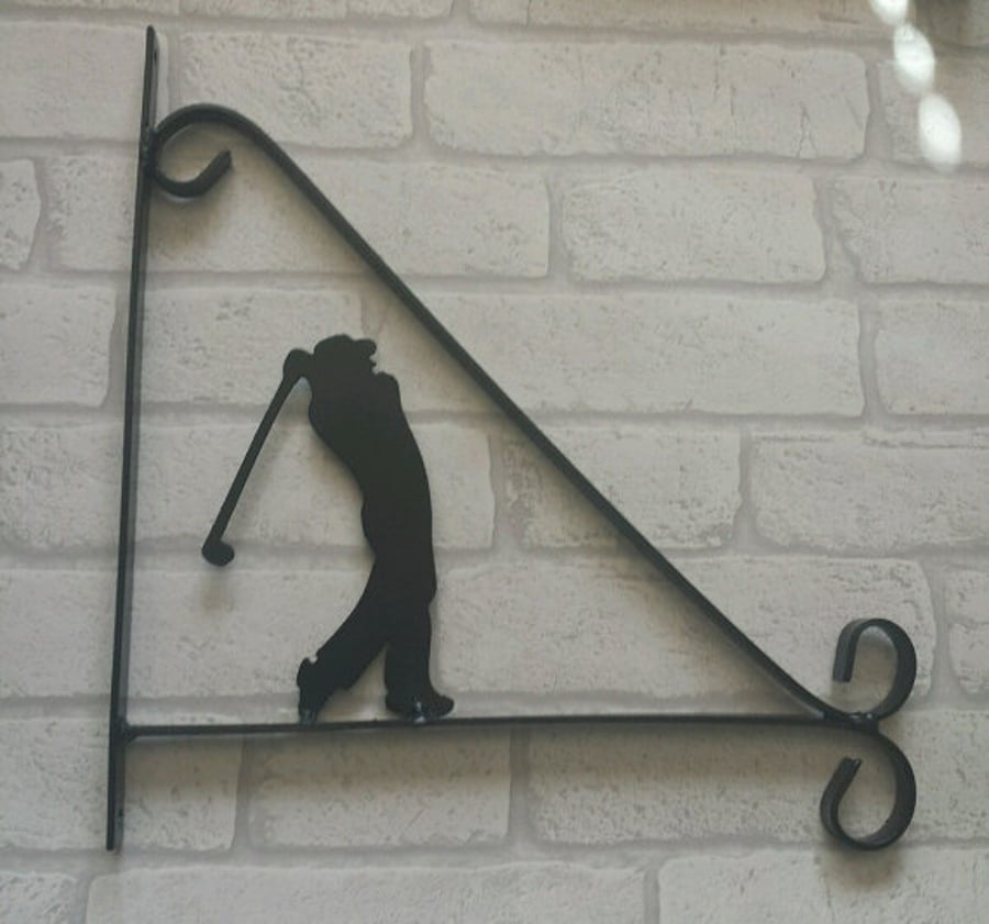 Golfer Swinging Club Scroll Style Hanging Basket Bracket Solid Steel