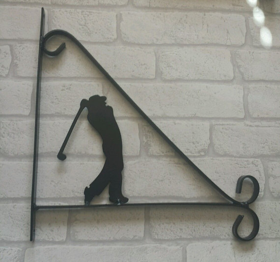 Golfer Swinging Club Scroll Style Hanging Basket Bracket Solid Steel