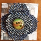 Handmade Tweed brooch with vintage horse button