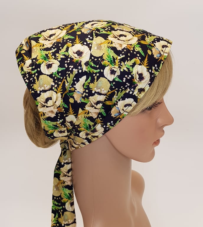Wide floral cotton head scarf self tie headband hair scarf bandanna