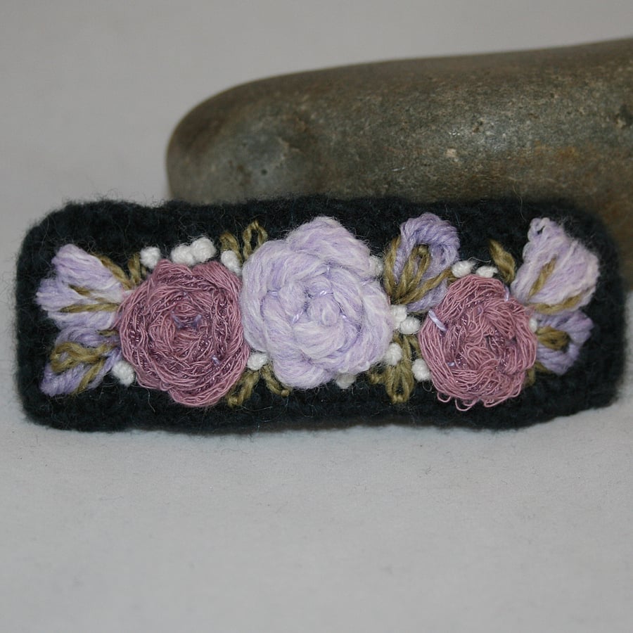 Embroidered Barrette - Roses in Lilac