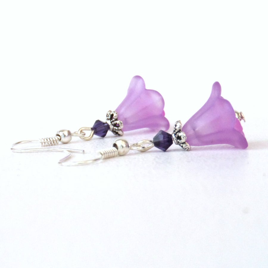Lilac and purple flower earrings