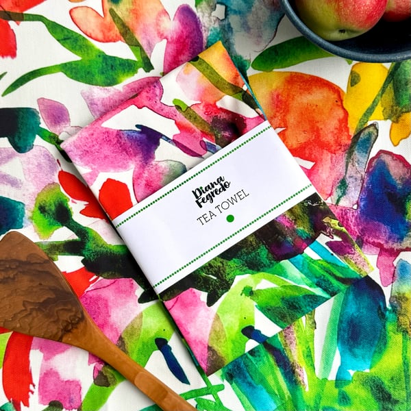 Happy Flowers Tea towel