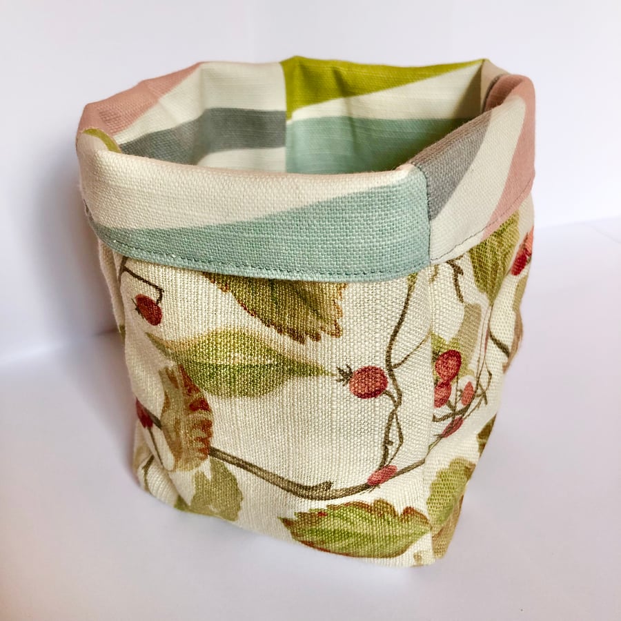 Berry and Striped Fabric Storage Basket 