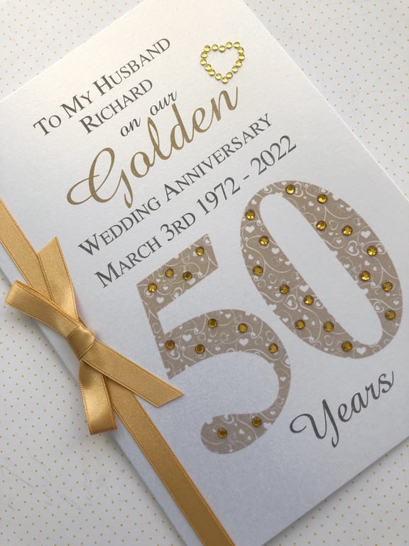 Luxury 50th (Golden) Anniversary Card – Personalised with Names and Date