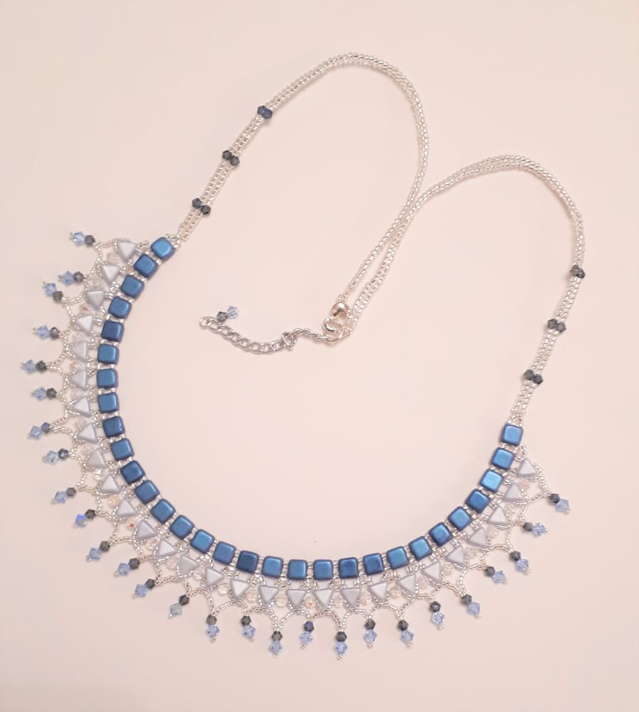 Egyptian style collar necklace in shades of blue