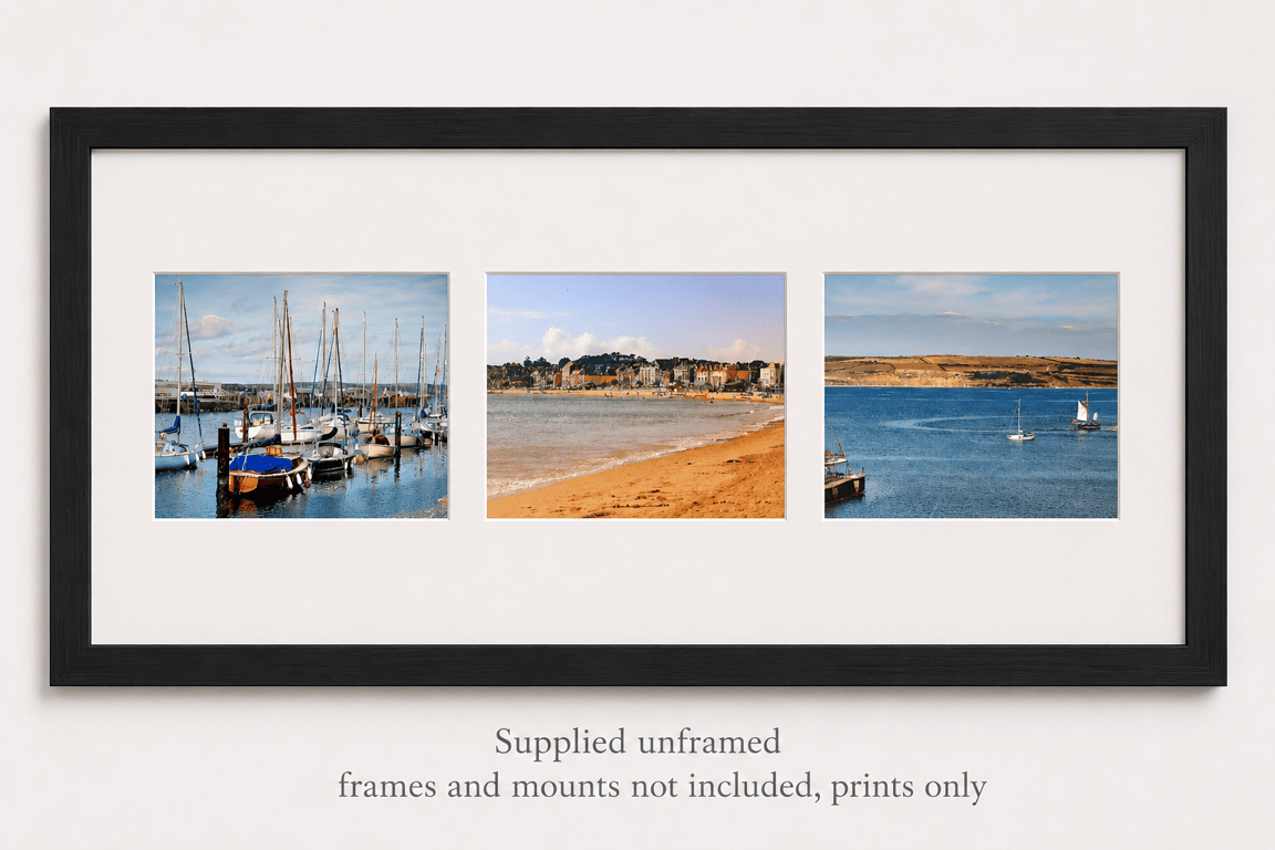Weymouth Wall Art Set of 3 Prints – Dorset Beach, Bay & Harbour