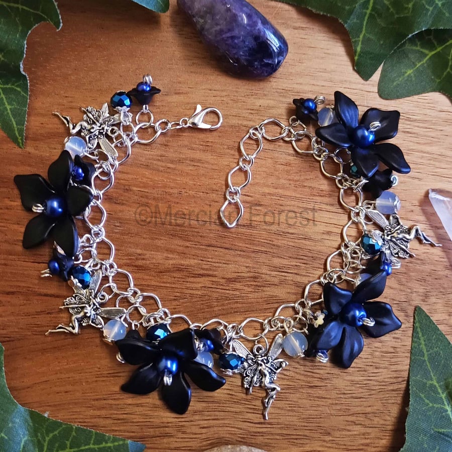 Midnight Fairy Charm Bracelet Handmade Pagan Goth Jewellery Witch Fae Magic