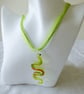 Green Ribbon & Cord Adjustable Necklace with Lampwork Glass Snake