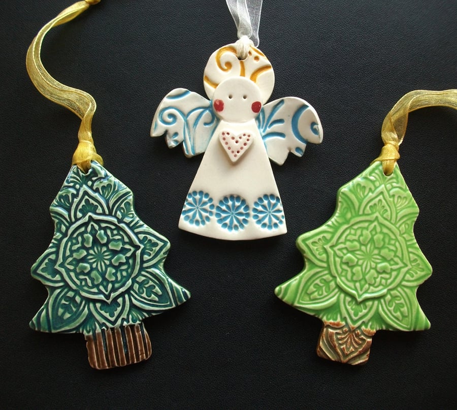 SALE Christmas trees and Angel ceramic Christmas decorations