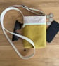 Fabric crossbody bag, phone bag, mustard cotton canvas, with an adjustable strap