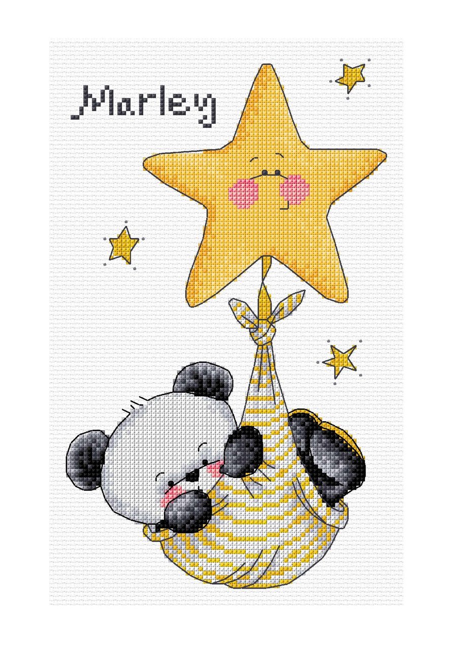 Party Paws Bamboo swinging on a star - unisex baby cross stitch chart