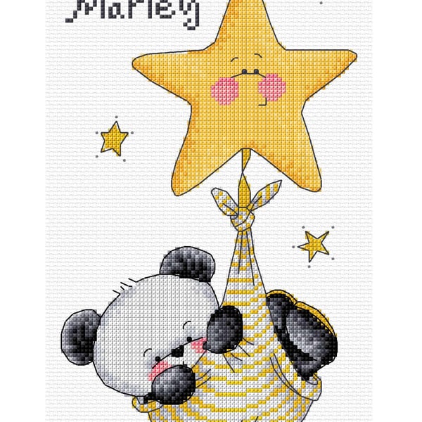 Party Paws Bamboo swinging on a star - unisex baby cross stitch chart