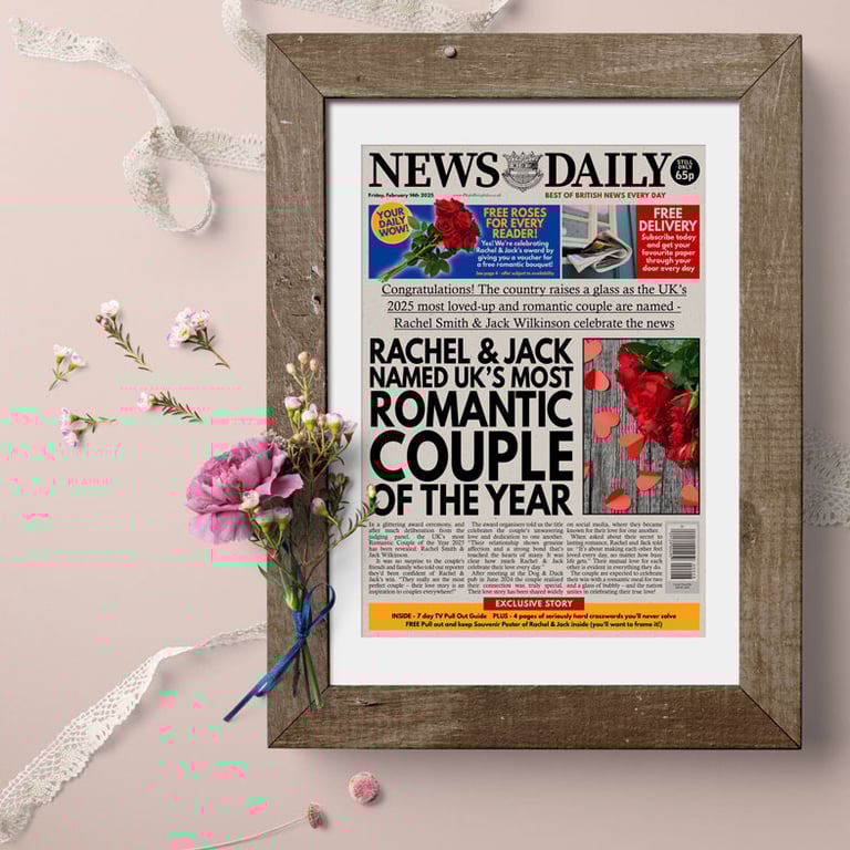 Personalised Couple of the Year Newspaper Print, romantic valentine gift