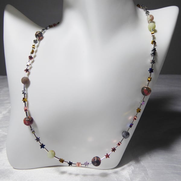 Sterling Silver and Gemstone Stars and Planets Necklace