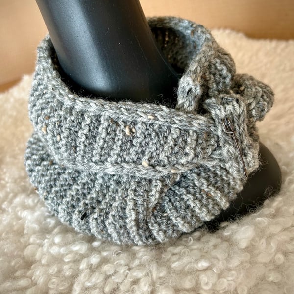 Hand Knitted Wool Mix Sophie Scarf with Kilt Pin