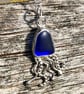 Cobalt Blue Sea Glass and Sterling Silver Jelly Fish Pendant - 1295 - Image 3