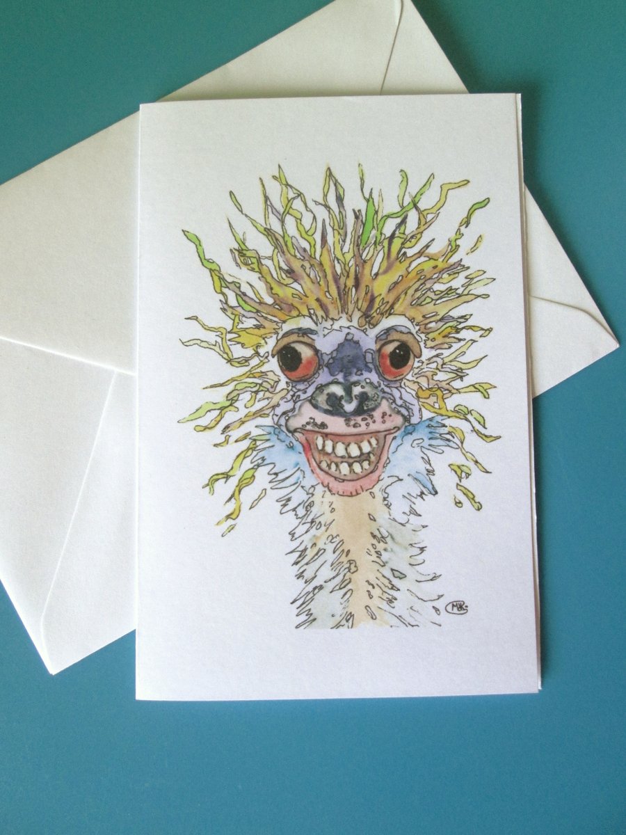 Card funny face with "bad hair day"