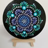 Hand painted blue and green mandala coaster