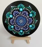 Hand painted blue and green mandala coaster