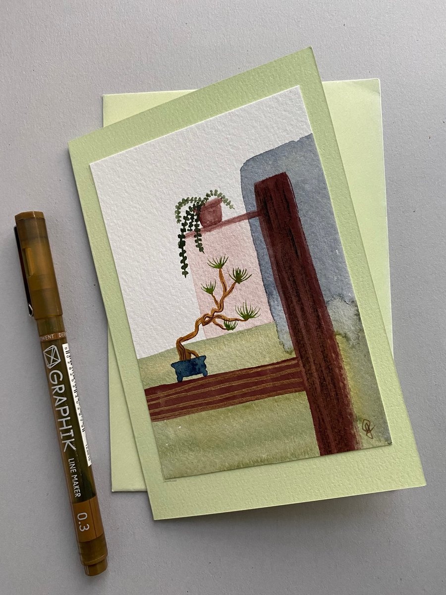 Hand painted greetings card Oriental Houseplants