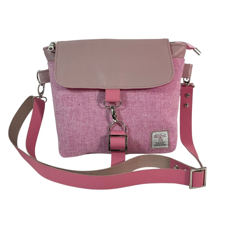 Genuine leather and Harris tweed handbag