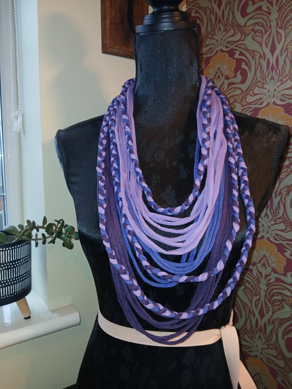 Handmade upcycled Gothic Boho loop scarf necklace, Purple Ombre