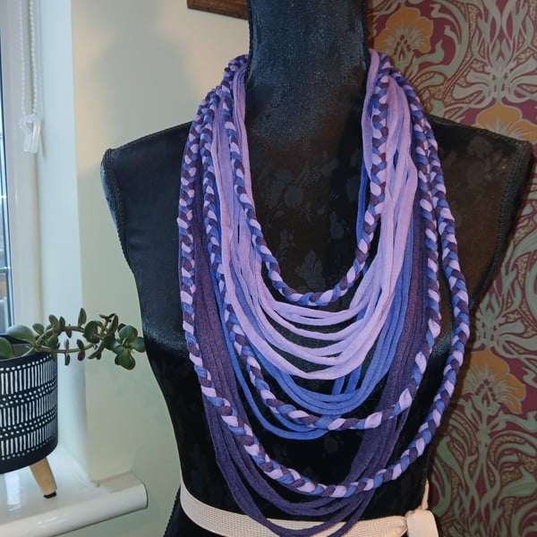 Handmade upcycled Gothic Boho loop scarf necklace, Purple Ombre