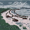 Claigan Coral Beach, Skye - Original Hand Pressed Linocut Print Ltd Edition