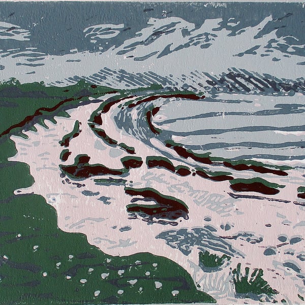 Claigan Coral Beach, Skye - Original Hand Pressed Linocut Print Ltd Edition
