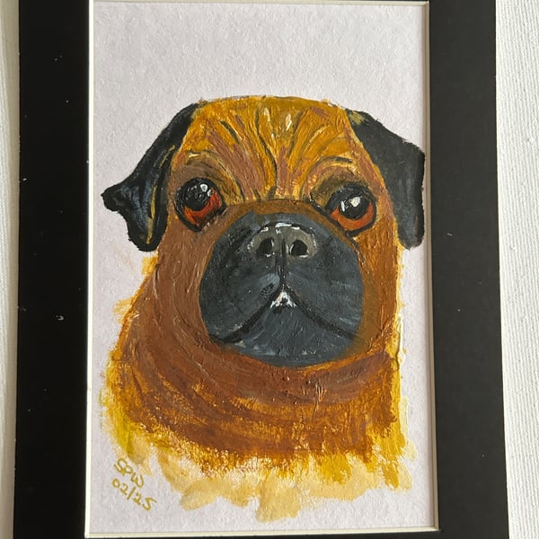 Pug portrait original art 5x7" 
