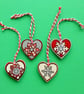 Hearts - hanging decorations - snowflakes - red, silver, pack of four - Image 4