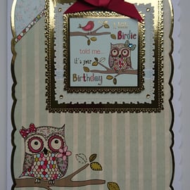 A Little Birdie Told Me It's Your Birthday Card Owls A Note 3D Luxury Handmade