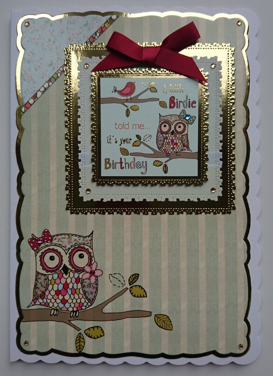 A Little Birdie Told Me It's Your Birthday Card Owls A Note 3D Luxury Handmade