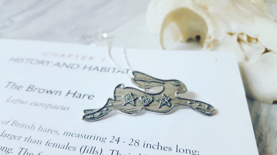 Magick - etched silver hare pendant